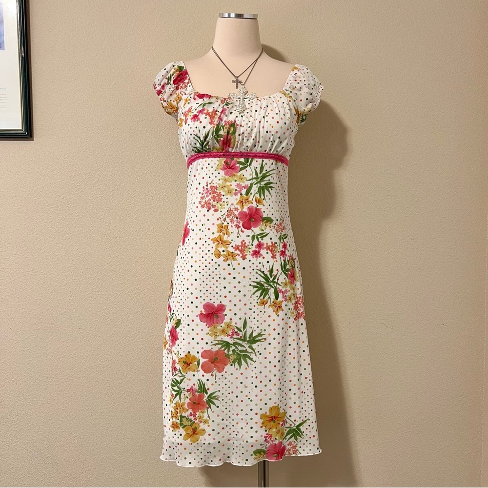 ❌SOLD❌ Vintage No Boundaries Floral Polka Dot Micromesh Dress